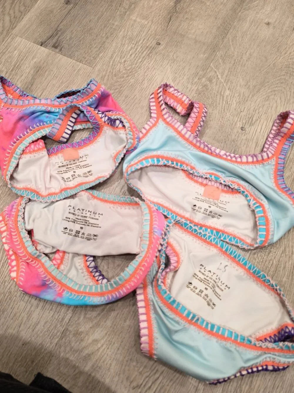 Platinum swim Two Girls Swimsuits Tie-Dye & Solid Blue Size 10 set of 2 suits